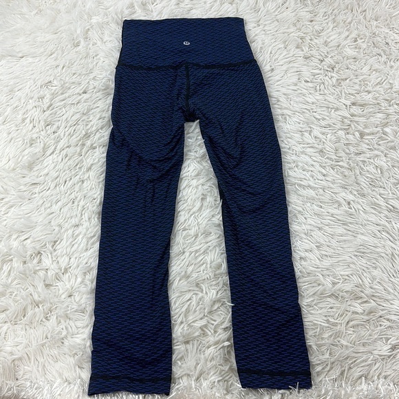 Lululemon Wunder Under Crop Luxtreme Score Jacquard Black Cerulean Blue - Picture 4 of 7